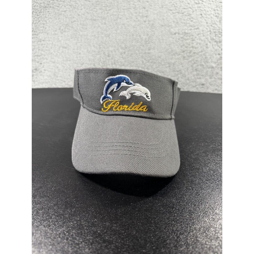 Florida Sun Visor Unisex OSFM Gray Dolphin Embroidered Adjustable Vacation Hat